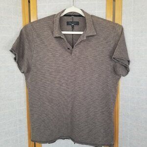 Rag & Bone Men's Distressed Polo Shirt Size Large Brown Short Sleeve Raw Edges